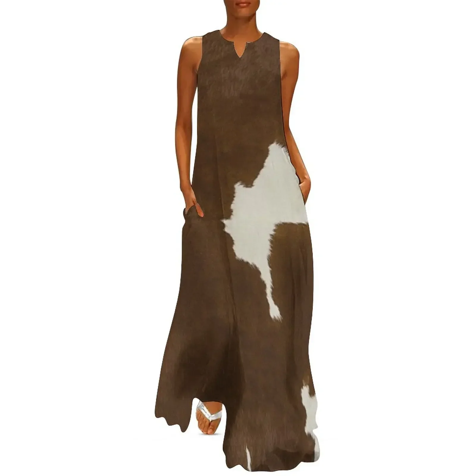 

Dark Brown & White Cow Hide Long Dress Beachwear summer dresses ladies 2025 summer dress daily Dress