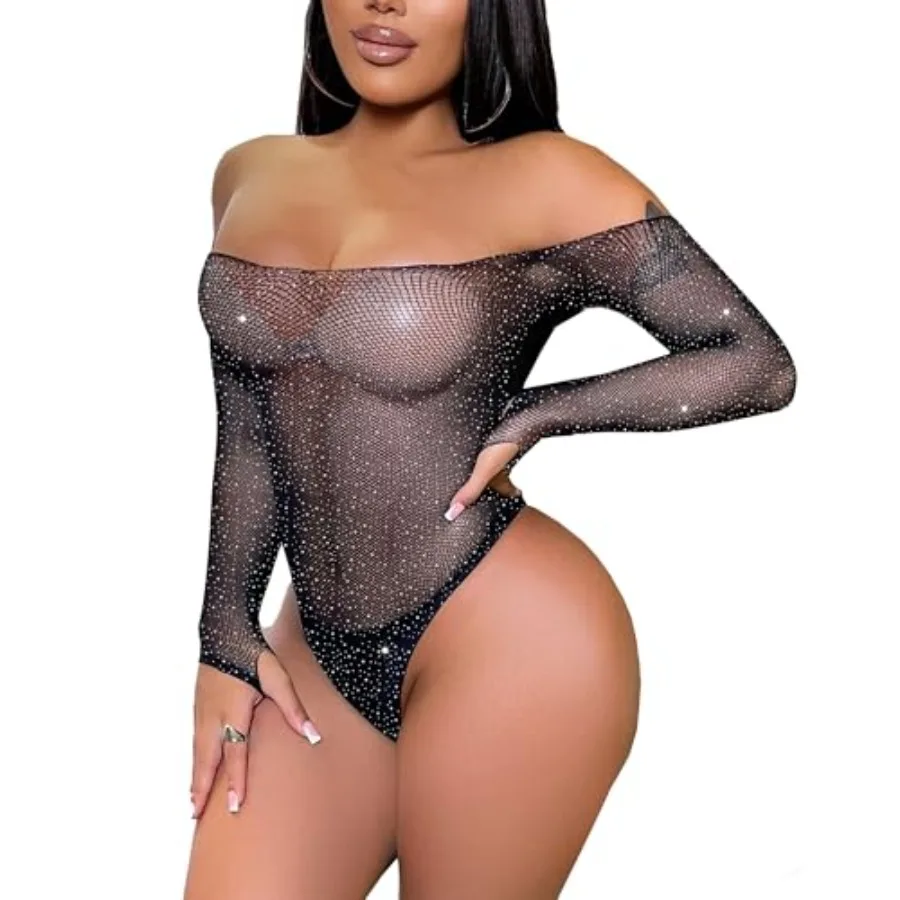 

XIUSEMY Lingerie for Women Fishnet Bodysuit Sexy One Pcs Babydoll Teddy Mesh Outfits