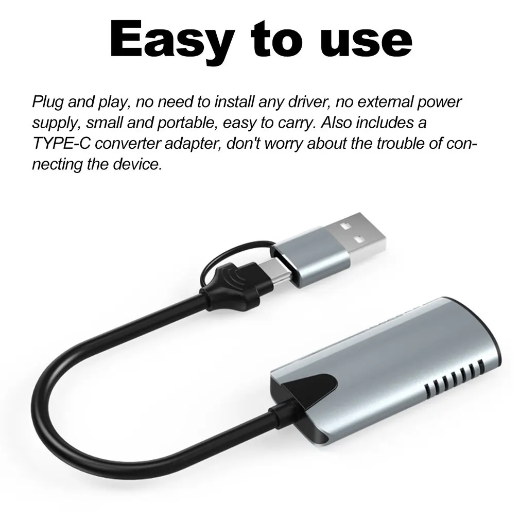 Video Capture Card 1080p HDMI-compatible to USB A/USB-C Video Grabber Box for PC Computer Camera Live Stream Record Meeting