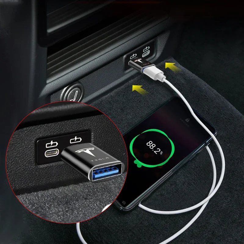 Car charging adapter TypeC to USB converter Accessories For Tesla Model 3 2022 S X Y Style Roadster Invader Coil Mod WYE K80