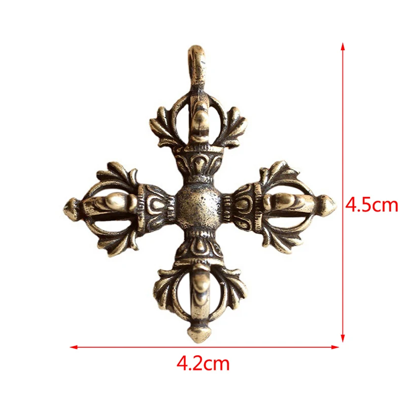 Cross Vajra Brass Car Key Chain Pendant Buddhism Dharma Handmade Woven Lanyard Bodhi Beads Motorcycle Keychain Rope Hangings