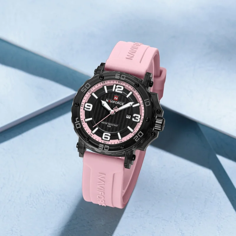 NAVIFORCE 7125 Jam Tangan Kuarsa Wanita Modis Jam Tangan Olahraga Modis Tali Silikon Tahan Air Bercahaya untuk Wanita Relojes De Mujer