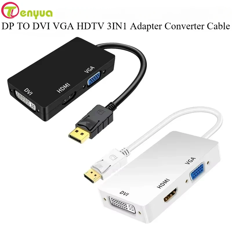 Displayport DP a DVI VGA HDTV 3 en 1 Cable convertidor adaptador para proyector TV ordenador portátil PC