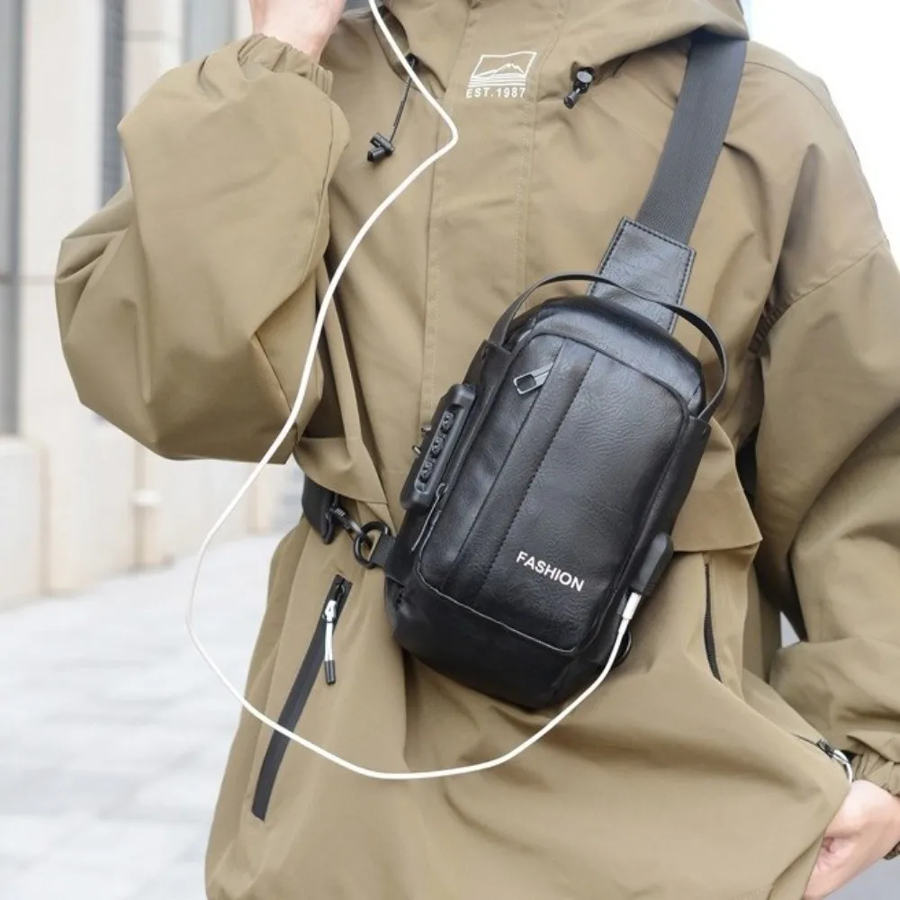 

Мужская нагрудная сумка-слинг из искусственной кожи с защитой от краж, большая вместимость, водонепроницаемая, с USB-зарядкой, на одно плечо