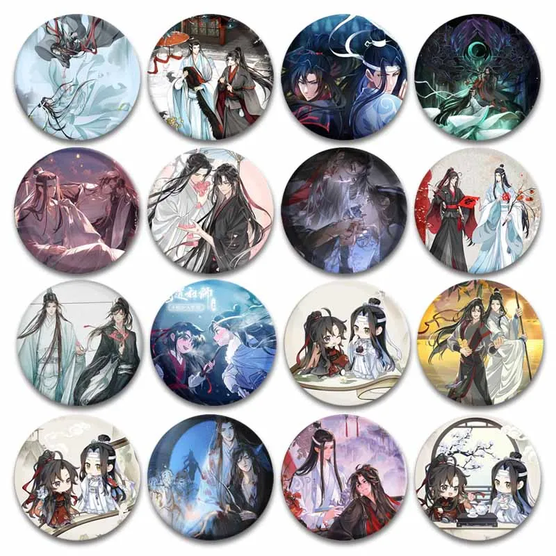 

Mo Dao Zu Shi Cute Anime Badge Lan Wangji Wei Wuxian Icons Round Brooch Cartoon Cosplay Soft Button Pins Jewelry Accessories