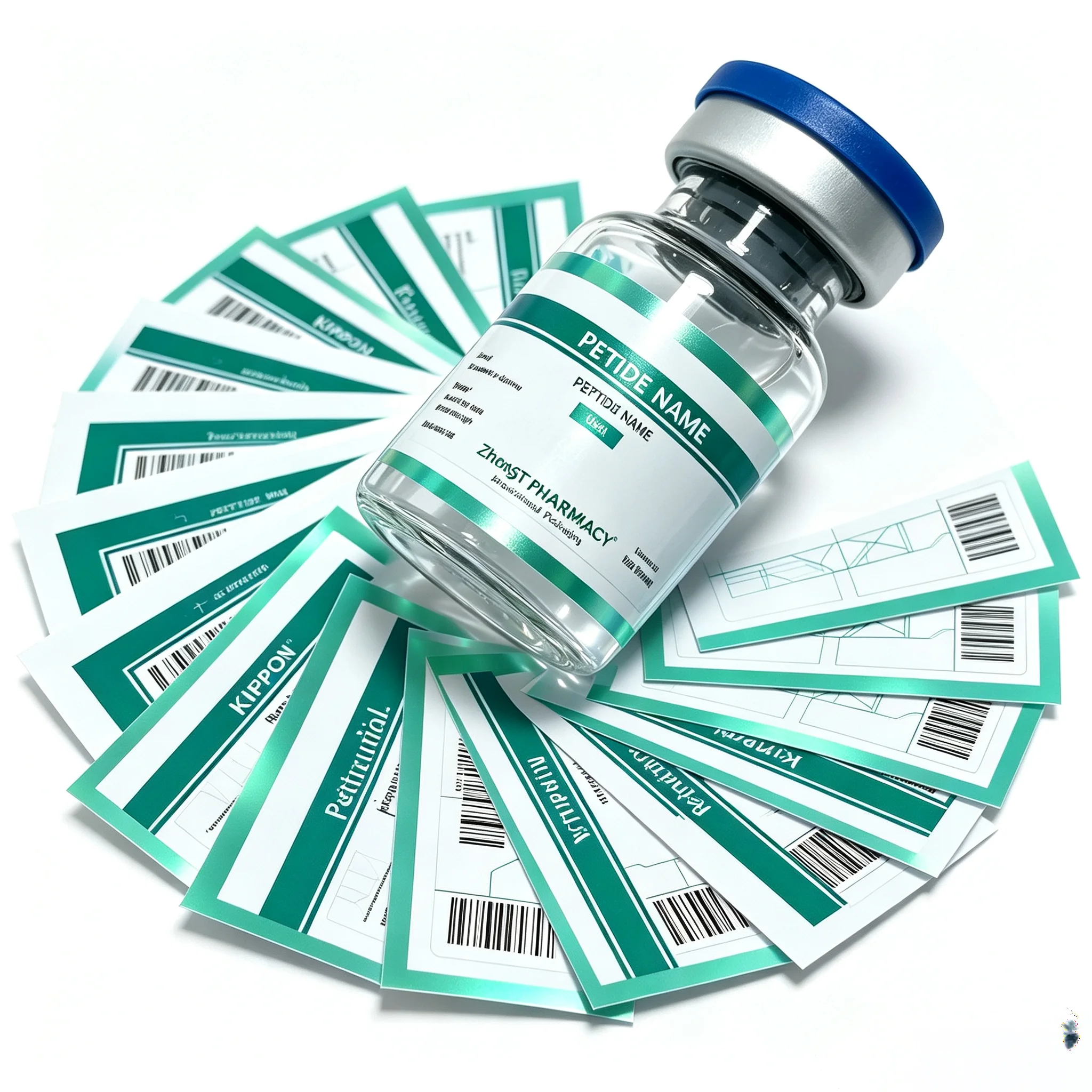 Flacons en verre pour peptides pharmaceutiques de 3 ml et 10 ml, étiquettes autocollantes en vinyle imperméables personnalisées de luxe et boîtes en papier complètes.