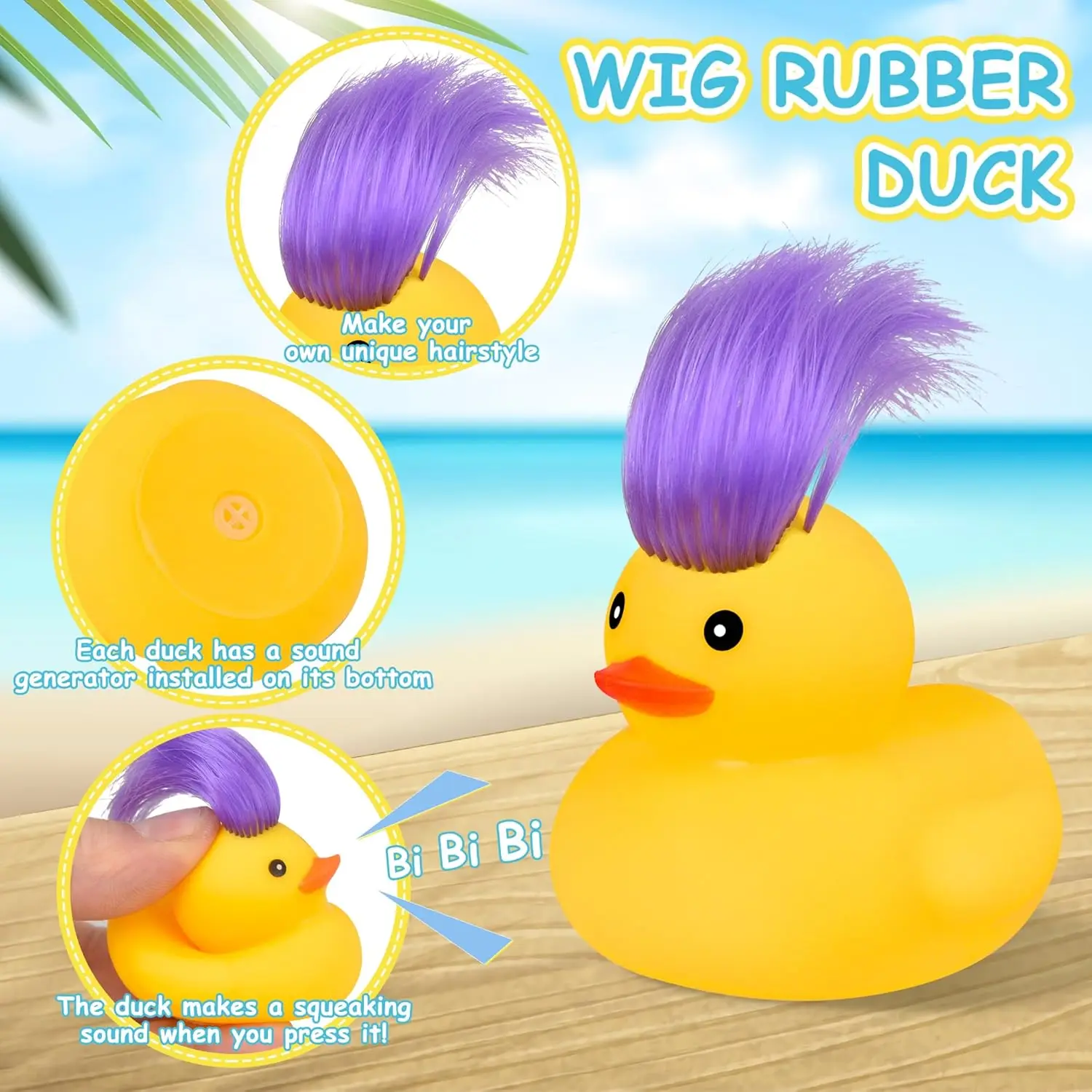 Rubber Duck Bath Toy,12PCS Yellow Mini Wig Rubber Duck with Colorful Hair Accessorie,Cute Funny Bathtub Shower Toy for Kid Gift