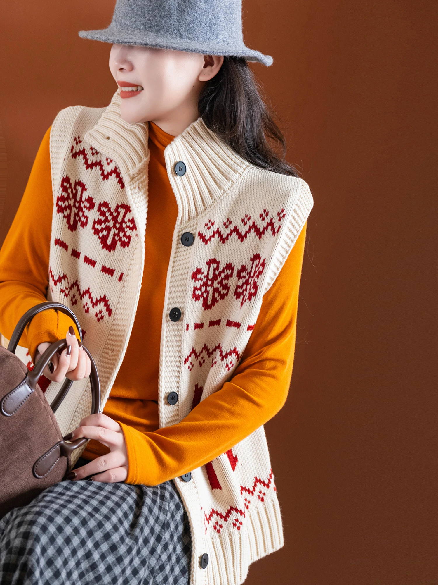 

Thiened Dense Multi-strand Yarn Snowflake Embroidery Stand Collar Svel Outerwear Women's Casual Sle Vest Coat