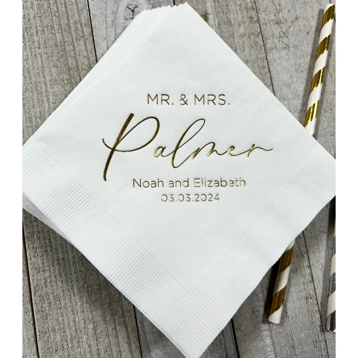 50pcs Personalized Mr & Mrs Mr and Mrs Wedding Napkins Custom Monogram Beverage Cocktail Cake Dessert Appetizers Luncheon Dinner