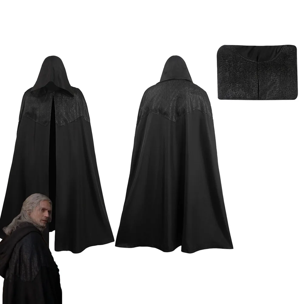 Geralt of Rivia Cosplay Costume Black Hooded Cloak Outfits For Adult Men Boy Cape Halloween Carnival Party Suit