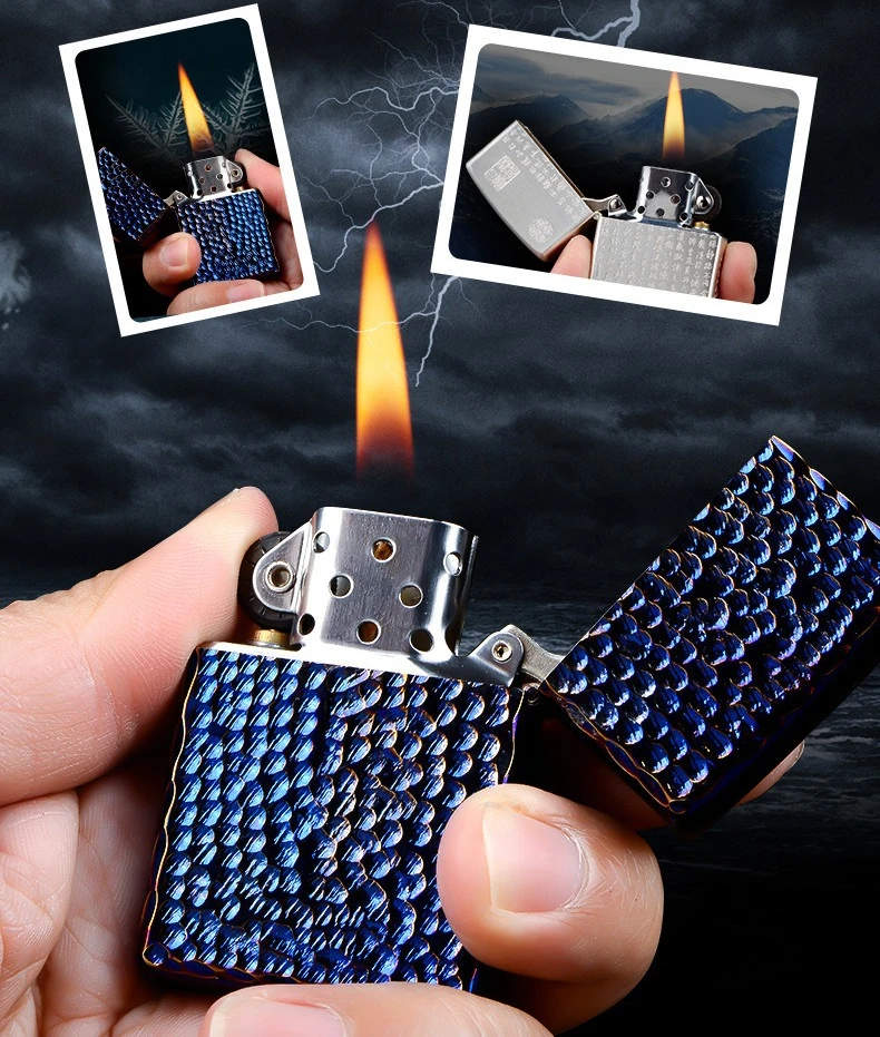 NEW Advanced Front Crater Personalized Creativity Vintage Blue Ice Paint Lighter Men's Cigarette Lighter Gift