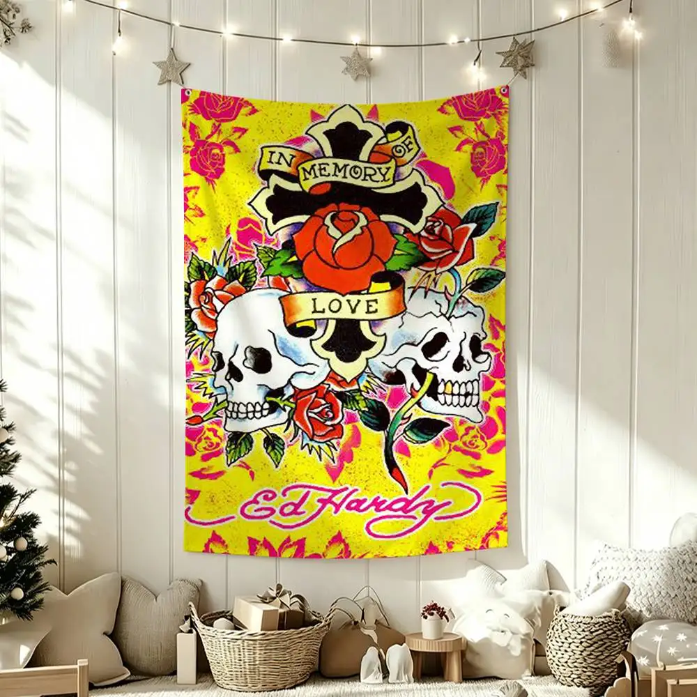 E-Ed Hardy Brand Funny Flags for Bedrooms Home Decor Items Outdoor Decors Garage Decoration Flaga