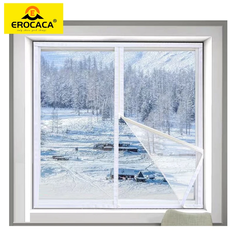 

EROCACA Zipper Window Insulation Film Winter Indoor Windproof Warm Self-Adhesive For Energy Saving Clear Soft Shrink Heat Film