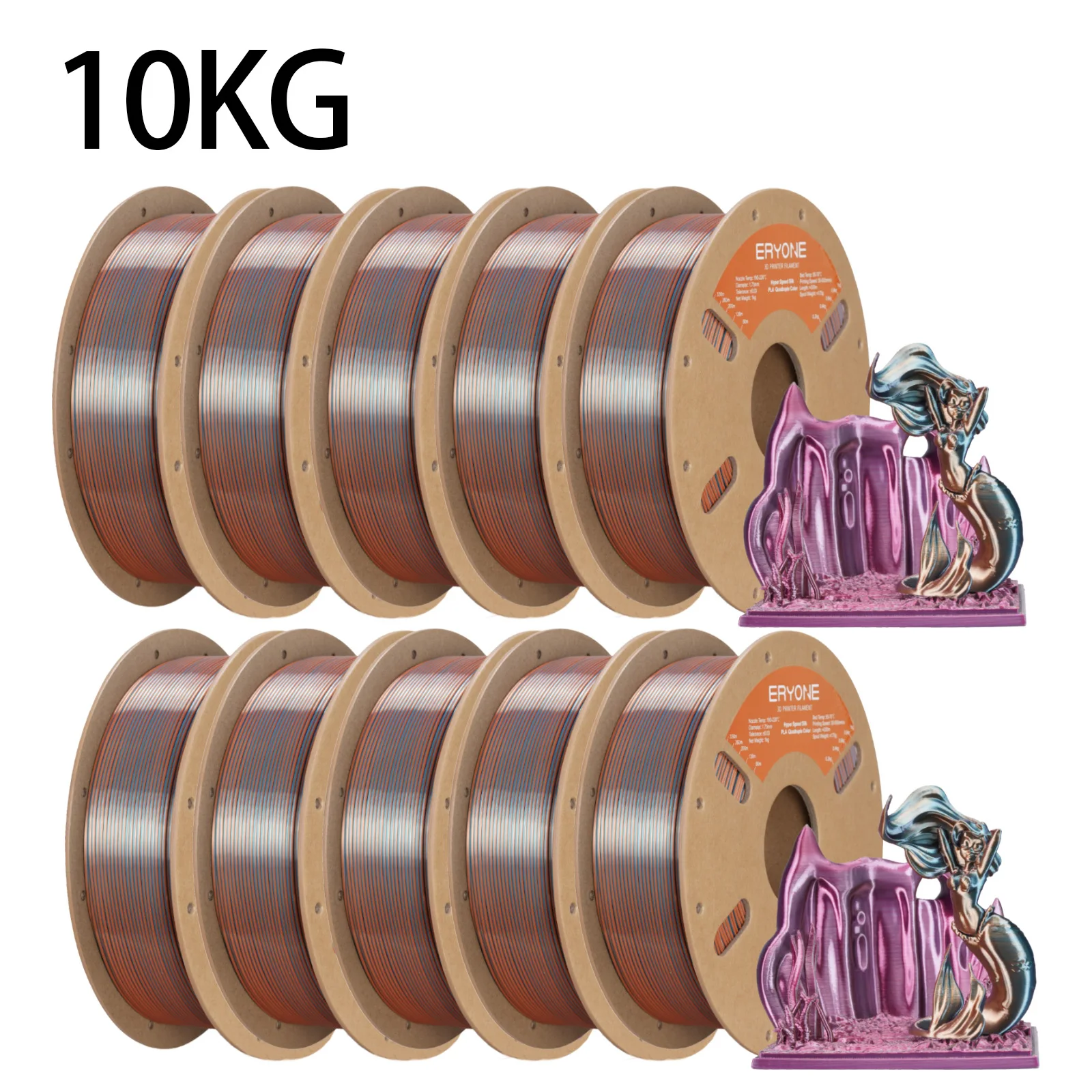 ERYONE 10KG Hyper Speed Zijdeachtige Vierkleurige PLA Filament 3D Printer 1.75mm +/- 0.03mm, Co-extrusie Filament PLA 1KG spoel