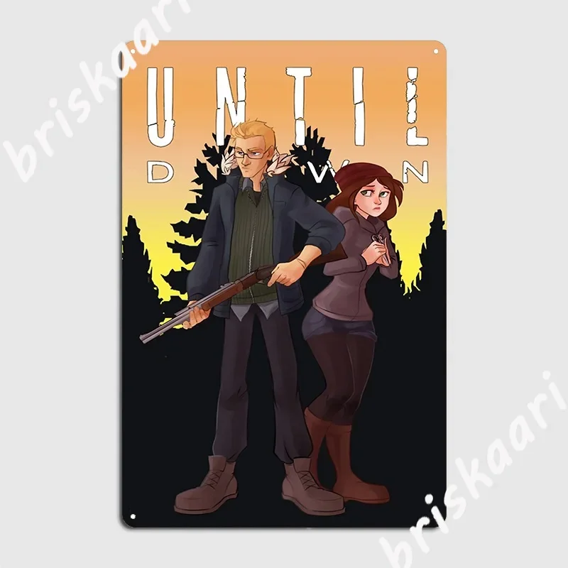 Ashley y Chris2 hasta el amanecer, famosos actores de películas de terror, miran suspenso y atractivo letrero de Metal, pintura Mural