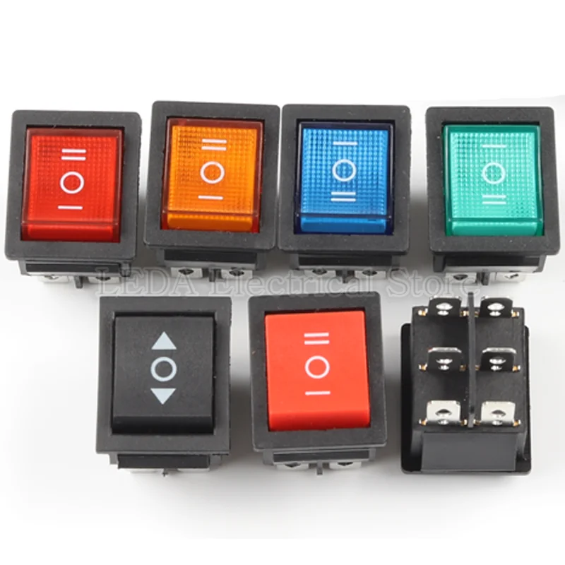 1Pcs KCD4 Rocker Switch ON-OFF-ON 3 Position 6 Pins Electrical equipment With Light Power Switch 16A 250VAC/ 20A 125VAC
