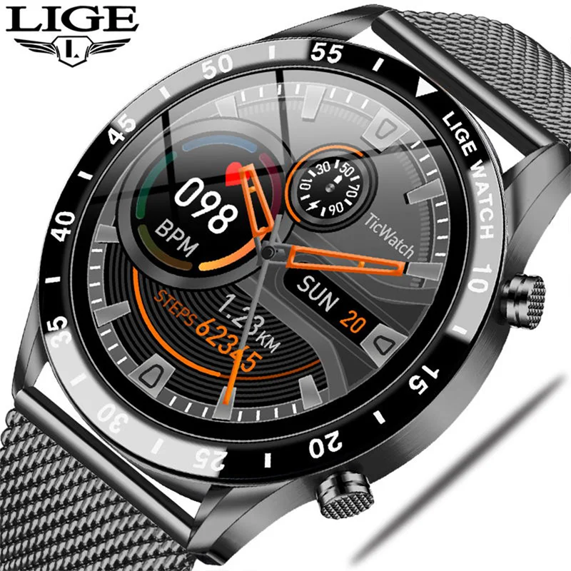 

LIGE Luxury Watches Full Circle Touch Screen Steel Band Bluetooth Call Men Smart Watch Waterproof Sport Activity Fitness Watch