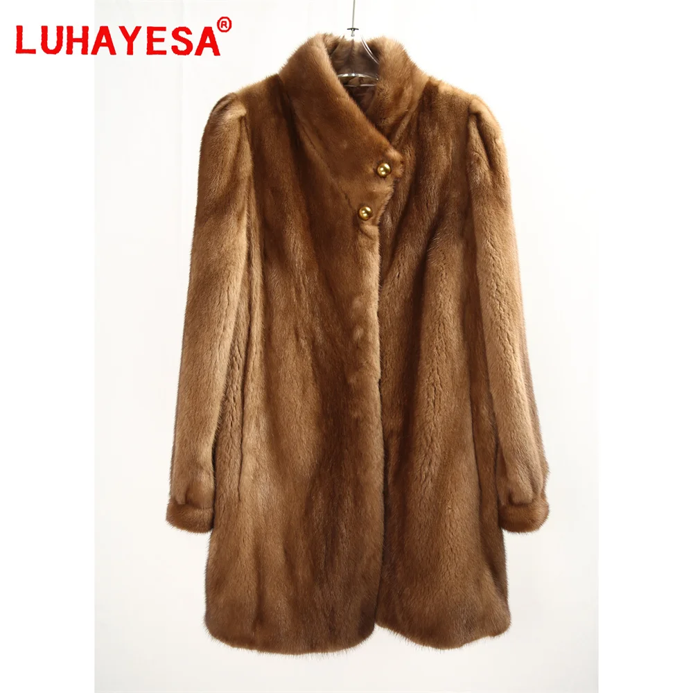 2024 Top Luxury Mink Fur Clothes Luhayesa Women Winter Medium Long Natural Fur Jacket