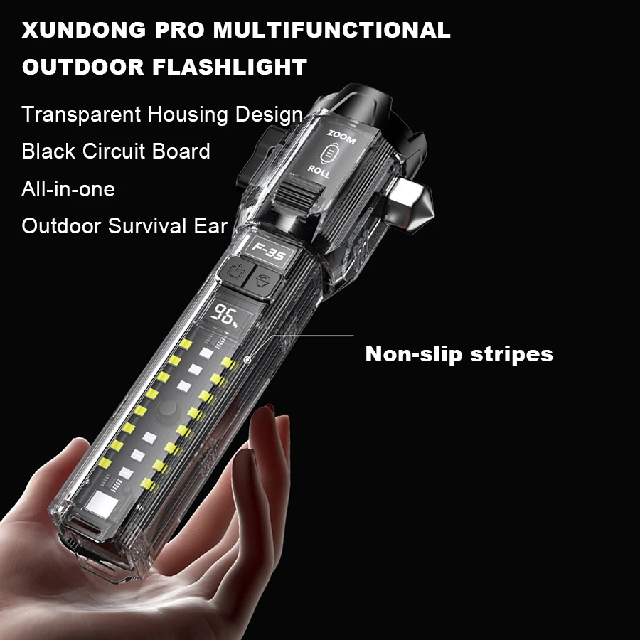 Multifunctional White Laser Safety Hammer Flashlight Roller Zoom Tactical Flashlight Outdoor Exploration Dual Light Source Torch
