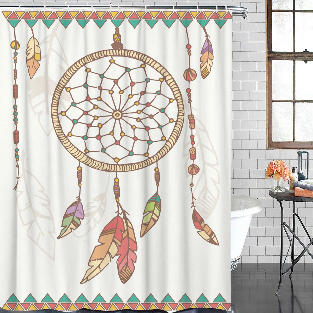 Dream Catcher Feather Indian Waterproof Bathroom Decoration Shower Curtain With Hook Bathtub Curtains Bathroom Accessories