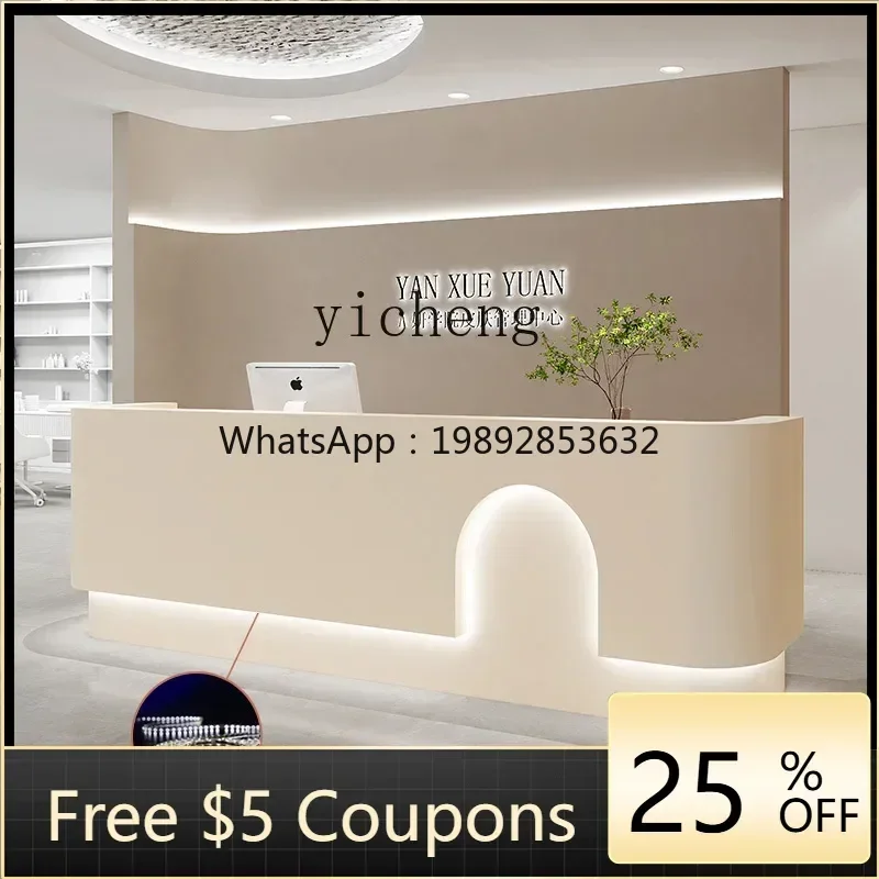 

GZ beauty salon checkout page simple modern clothing store curved bar counter light luxury reception desk