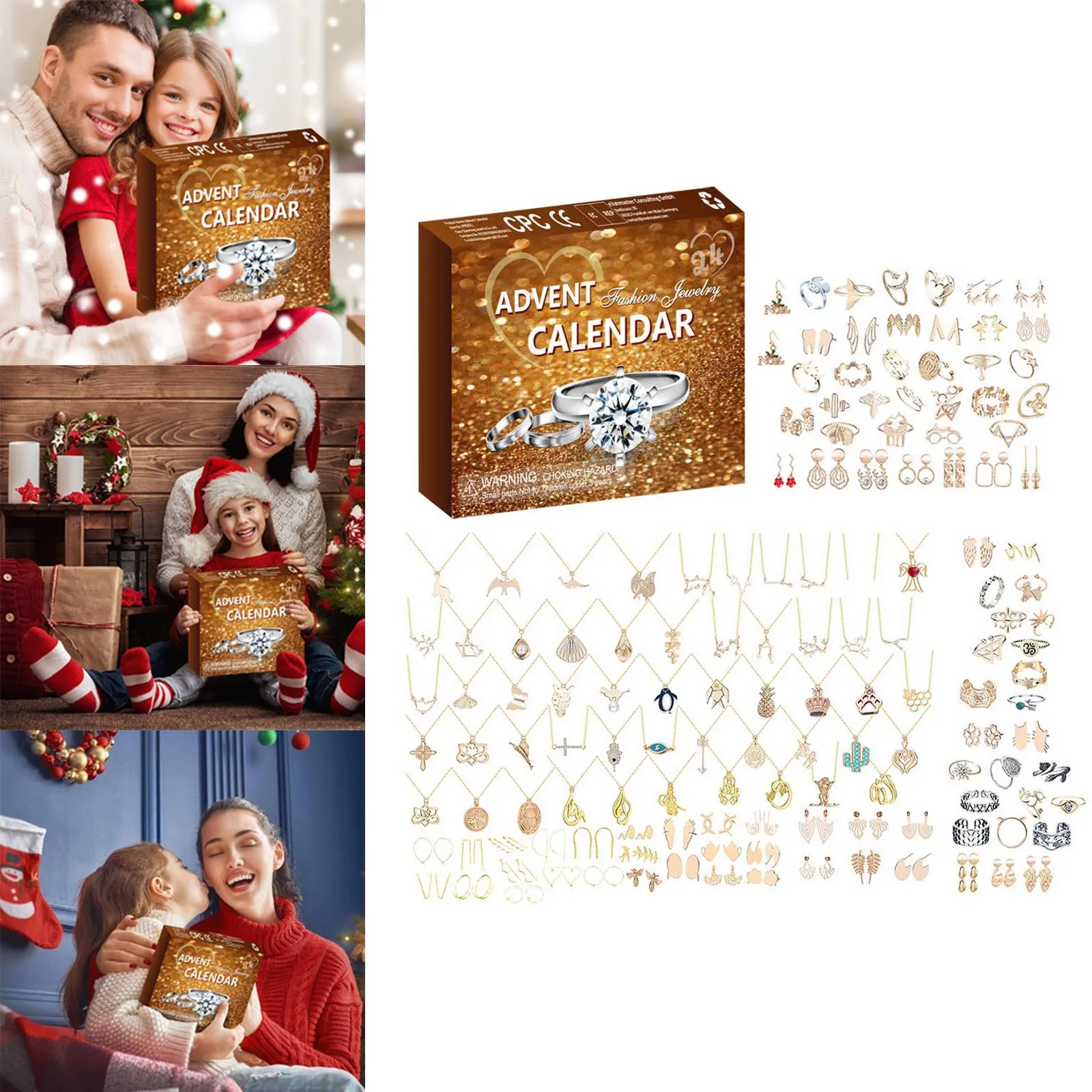 Guirlande de noël à piles avec minuterie, compte à rebours, calendrier de l'avent de noël pour enfants, ensemble de bijoux, bague, montre de sable, 5 Min