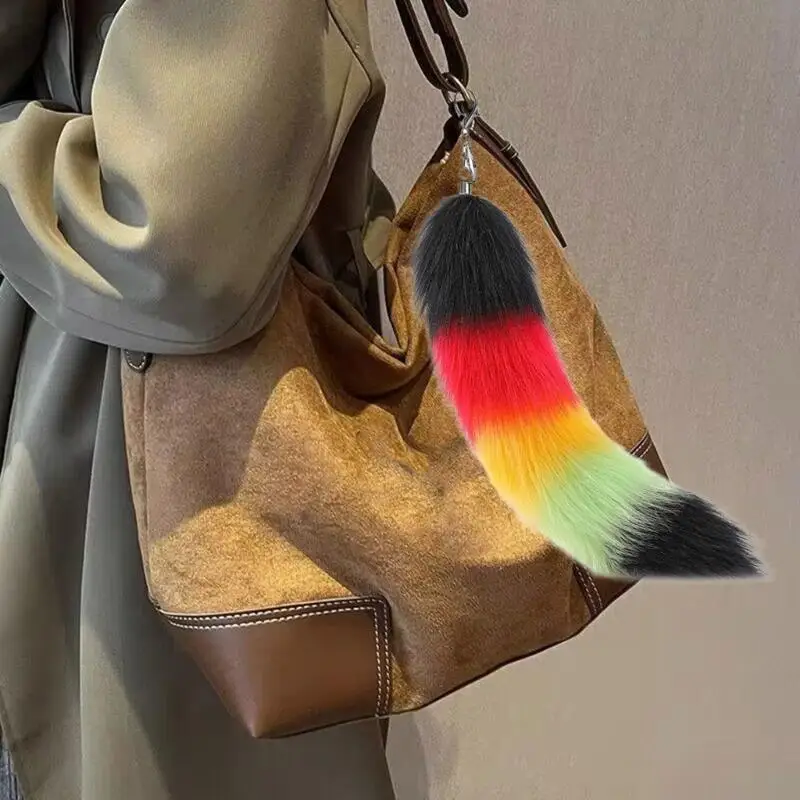 J78F Animal Tail Colorful Charm Handbag Decoration Unique Pendant