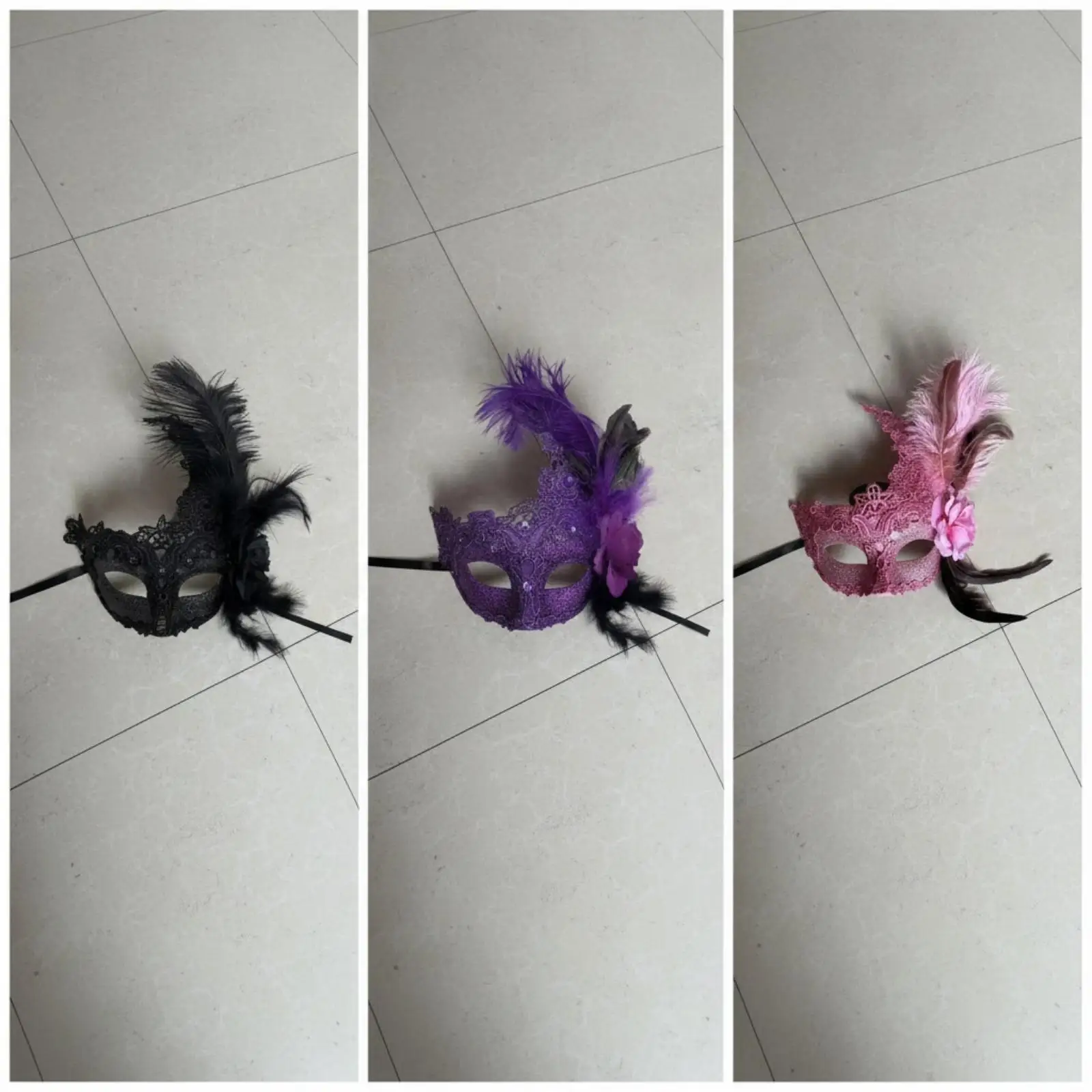 Festival Party Eye Cover with Lace Feathers Masquerade Half Face Mask for Women Carnival Ball Decoration