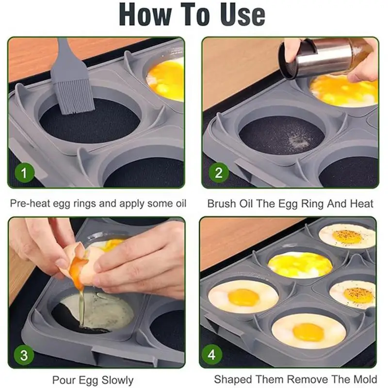 Stampo per pancake in silicone Stampo per uova multifunzione Anello per uova 6 griglie Padelle per frittata resistenti al calore antiaderenti Vassoio per anelli per uova Teglia da forno