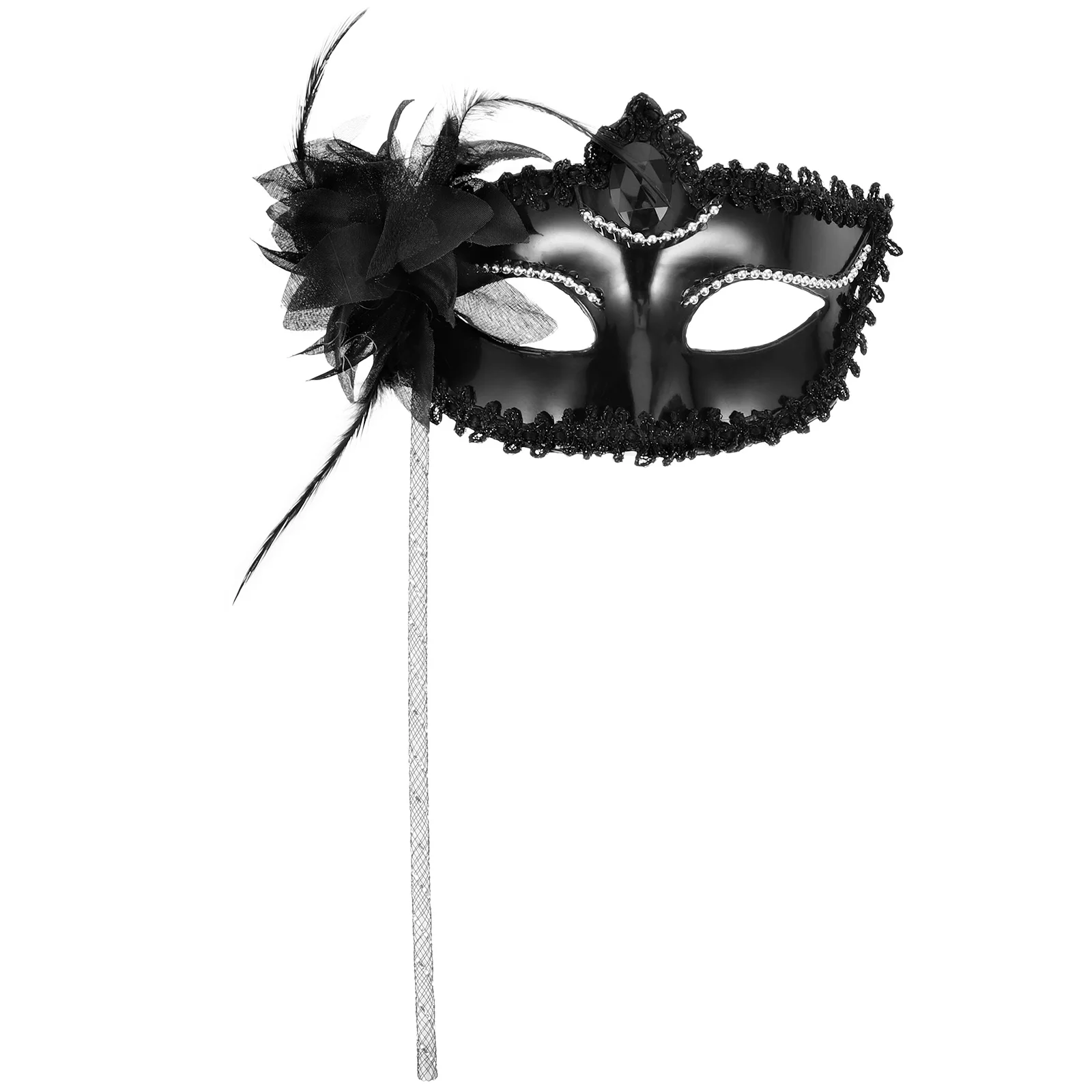 

Elegant Handheld Masquerade Women Prom Party Costume Prop Half Face Plume With Stick Durable Cosplay Mask Adult Fancy Dress