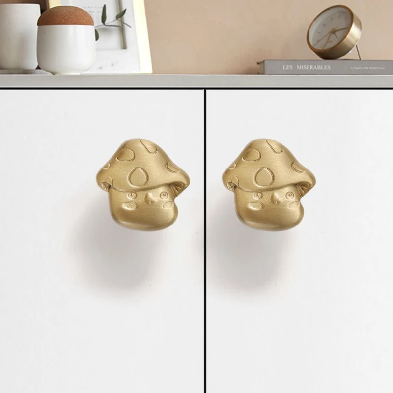 Solid Brass Cabinet Knobs and Handles Mushroom Shape Children's Room Decoration Handles for Wardrobe and Drawer Shoe Cabinets