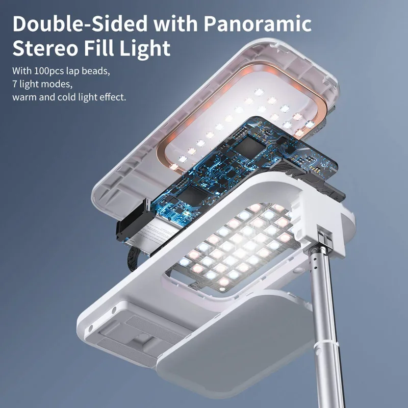 With LED Light,Selfie Stand,Portable Extendable Phone Stand,Adjustable,Overhead Phone Mount,Wireless, Rechargeable