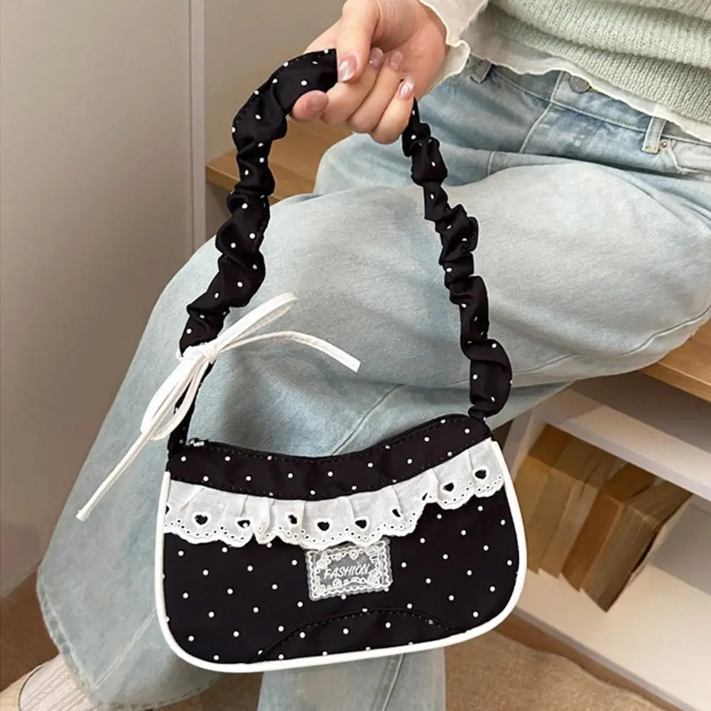 Niedliche Spitzen-Schultertasche mit Tupfenmuster, Süße Unterarmtasche mit Schleife, Y2k Mode, Lässige Umhängetasche, Crossbody-Tasche – Detail 33