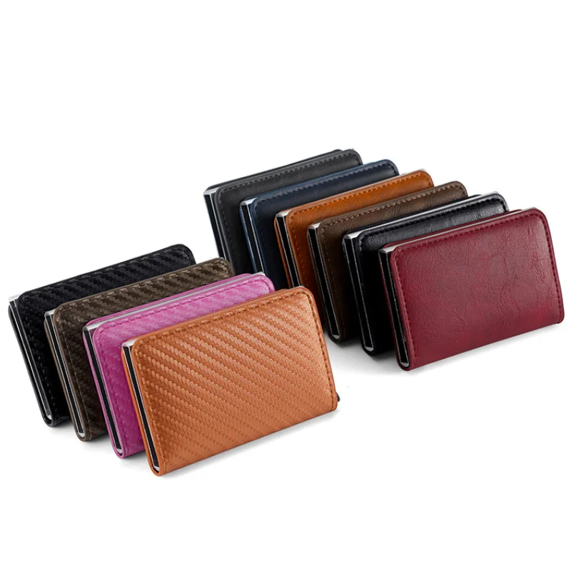 New 10 Colors Carbon Fiber Card Holder Case Wallets Men RFID Magic Trifold Leather Slim Mini Wallet Small Money Bag Clip Women