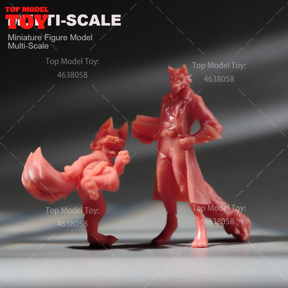 Painted Miniatures 1/64 1/43 1/87 Kungfu Wolf Wearing Glasses Coat Man Male Scene Figure Dolls Unpainted Model For Cars Vehicles