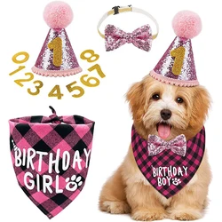 Conjunto de decoración para fiesta de mascotas, pañuelo triangular de cumpleaños para perros, sombrero, pajarita, suministros de Decoración de cumpleaños para perros