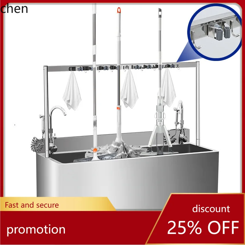 

HT Cross-Border Multifunctional Stainless Steel Cleaning Sink Floor-Mounted Mop Sink Draining Rack Mop Sink Balcony Bathroom