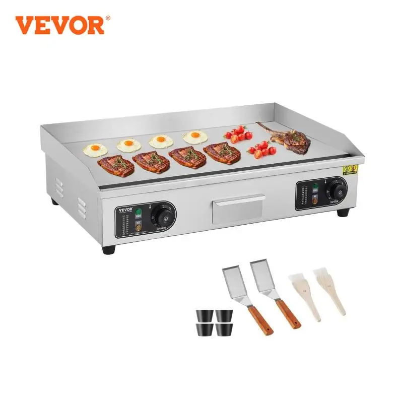 VEVOR 30inch Commercial Electric Griddle 4400W Countertop Flat Top Grill Stainless Steel Teppanyaki Grill 122℉-572 ℉ Temp