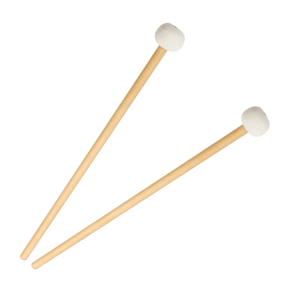 1 Pair Timpani Mallets Sticks Felt Head Drum Sticks Mallets with Wood Handle Musical Percussion (White)