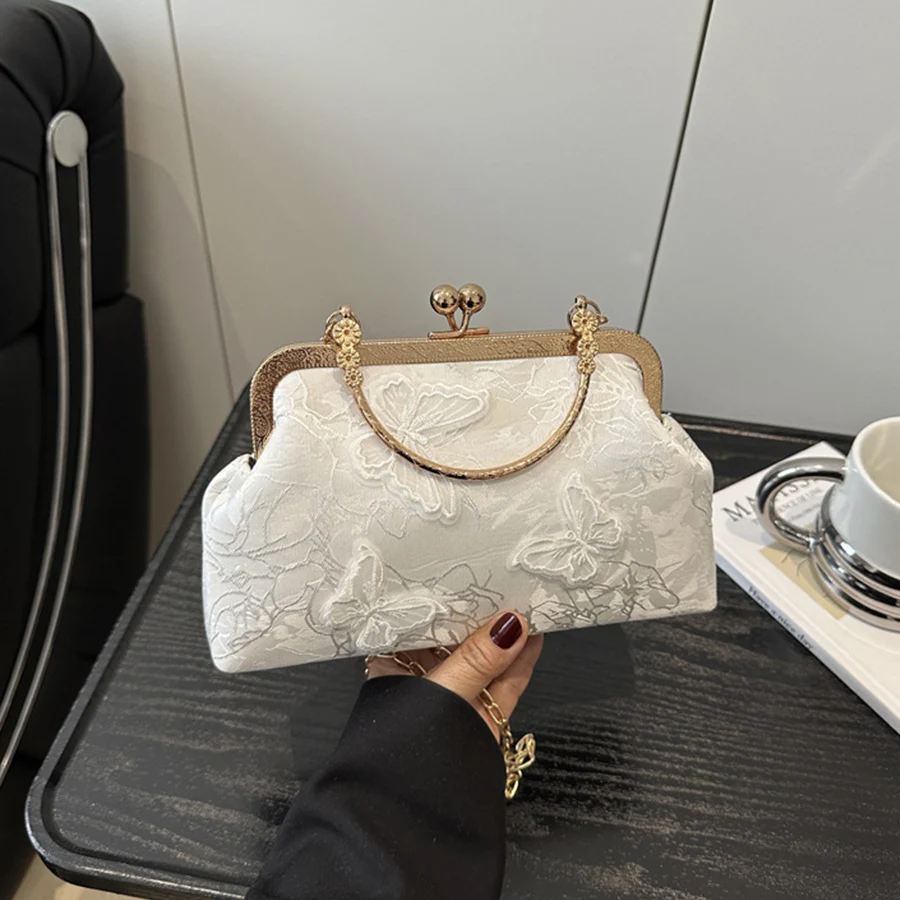 

Chinese Style Butterfly Embroidered Shoulder Bag Elegant Handbag Retro Small Square Bag Wedding Party Women Evening Clutch Purse