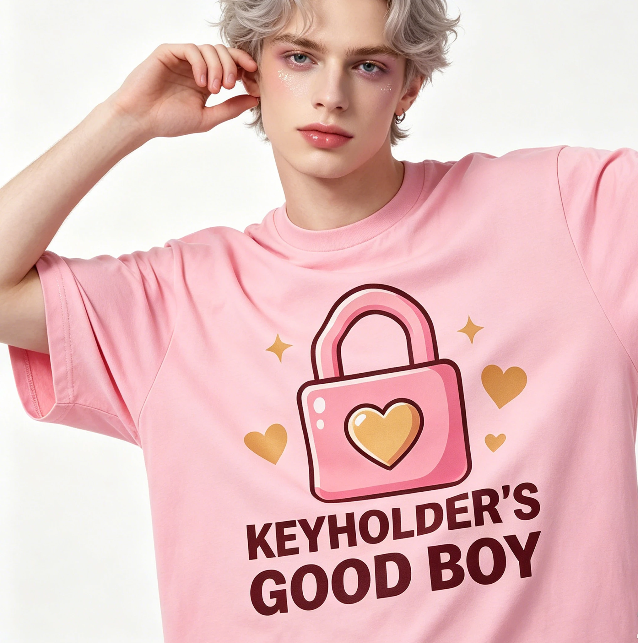 LGBT 260g Black Chastity Belt Tshirt Restricted Locked Otokonoko Gentle Femboy Kitten Grunge Y2K Casual Tee