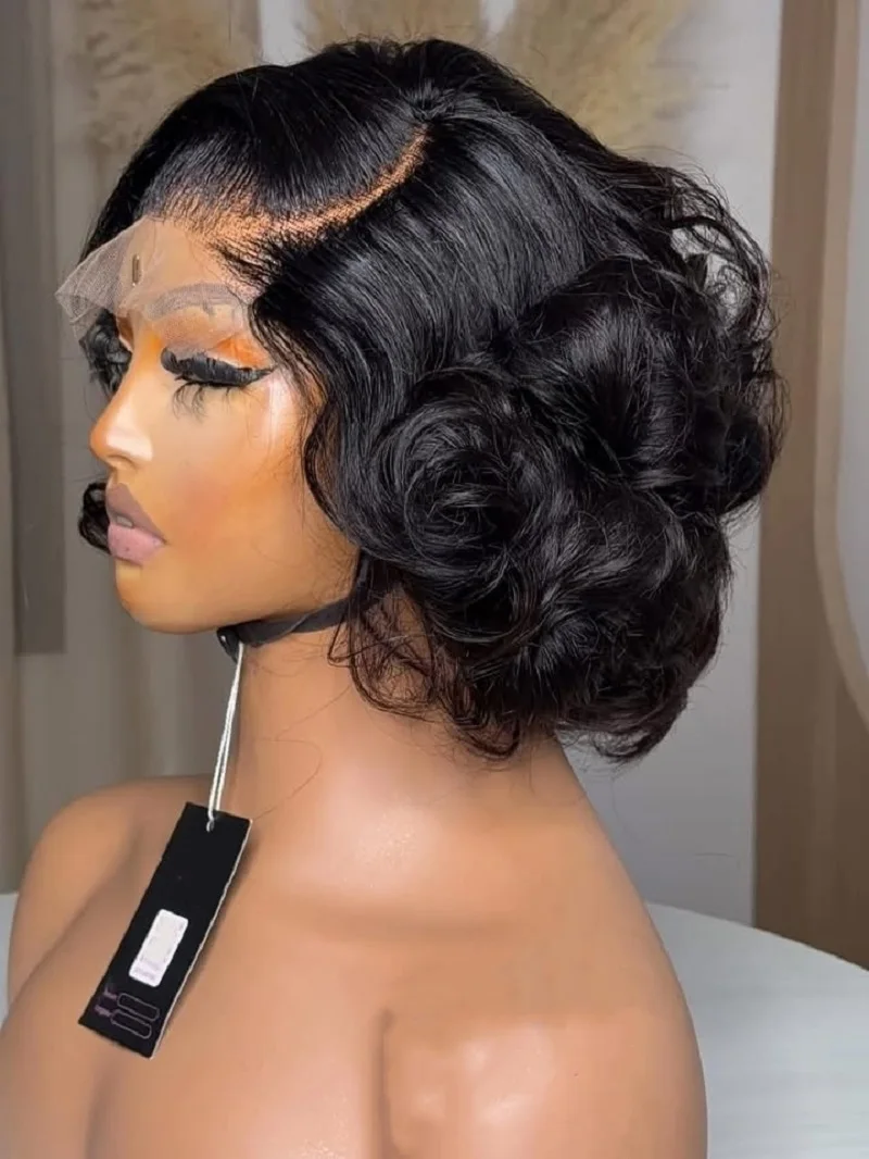 Perruques Bob en cheveux naturels, Lace Front 13x4, pré-épilées, ondulation Body Wave, densité 180%, 12-14 pouces, Lace Frontal HD ondulée, courtes, sans colle, avec Closure Lace 5x5, pour femmes