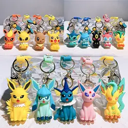 Cute Pokemon Keychain Toys Pikachu Sylveon Leafeon Espeon Umbreon Kawaii Cartoon PVC Bag Pendant Ornament Doll Kids Charm Gift