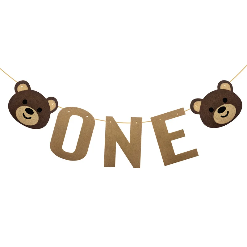 1Set Cute Bear 1 Year Old Banner Boy Girl 1st Birthday Party Decor Bunting Baby Shower Kids Anniversary Party Garland Supplies