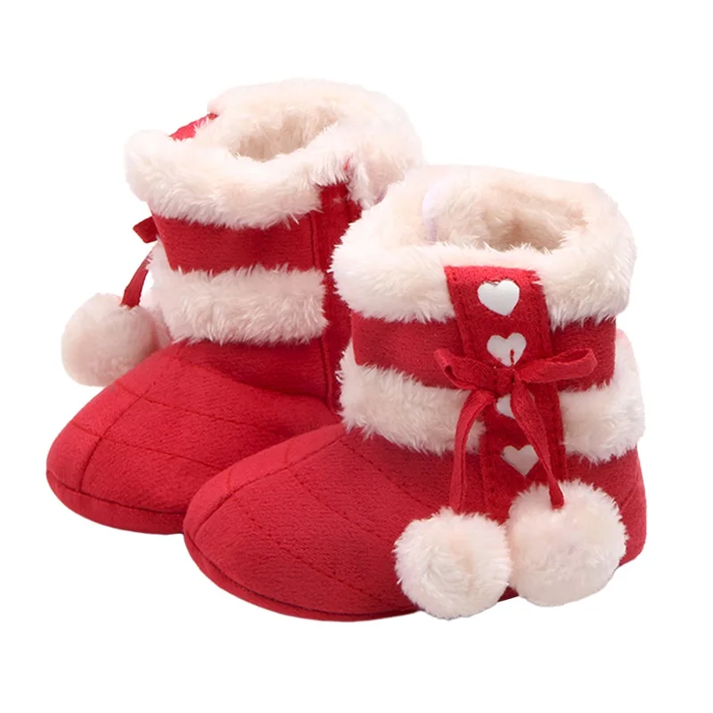 

0-18months baby Girls Winter Boots Bow Plush Pom Warm Walking Shoes for baby girls