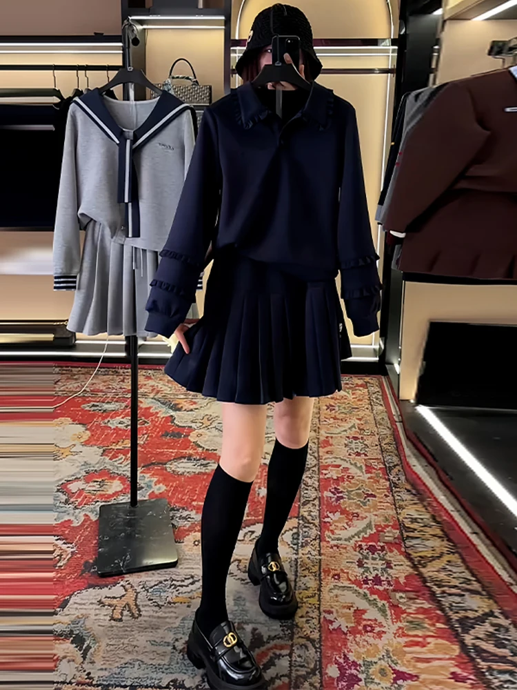 Sli Uniek Ontwerp Dames Lange Sve Sweatshirt Rok Set Herfst Nieuwe Collectie Afslanken Mooie Tweedelige Casual Faion