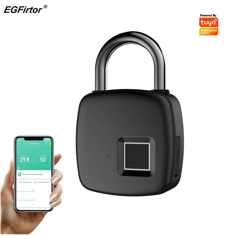 

EGFirtor Tuya Fingerprint Padlock Lock Bluetooth Padlock Mini Portable Biometric Padlock USB Charging For Locker Luggage Gym