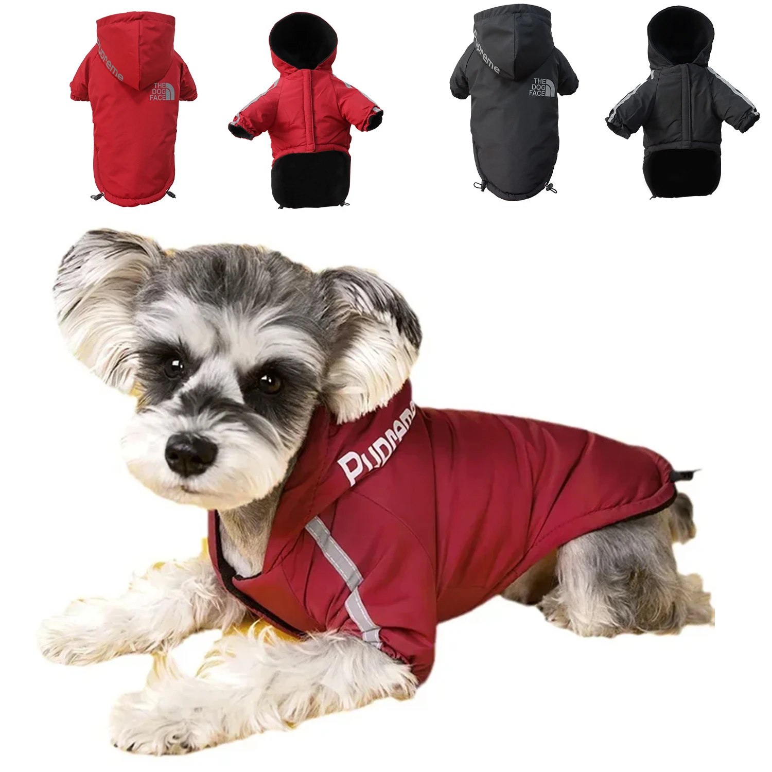 Pet Clothes Autumn Winter Full-Body Bodied Waded-Plush Adjustable and 3M Reflective Pet Dog Jacket Coat Hooded for Dog Clothes