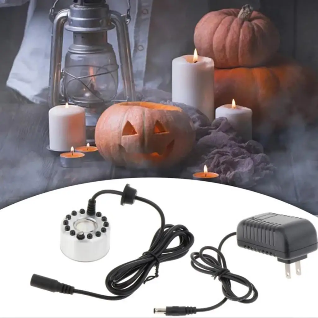 Halloween Mist Maker Fogger LED Pumpkin Light Water Fountain Pond Fog Machine Atomizer for Halloween Christmas Party Decoration