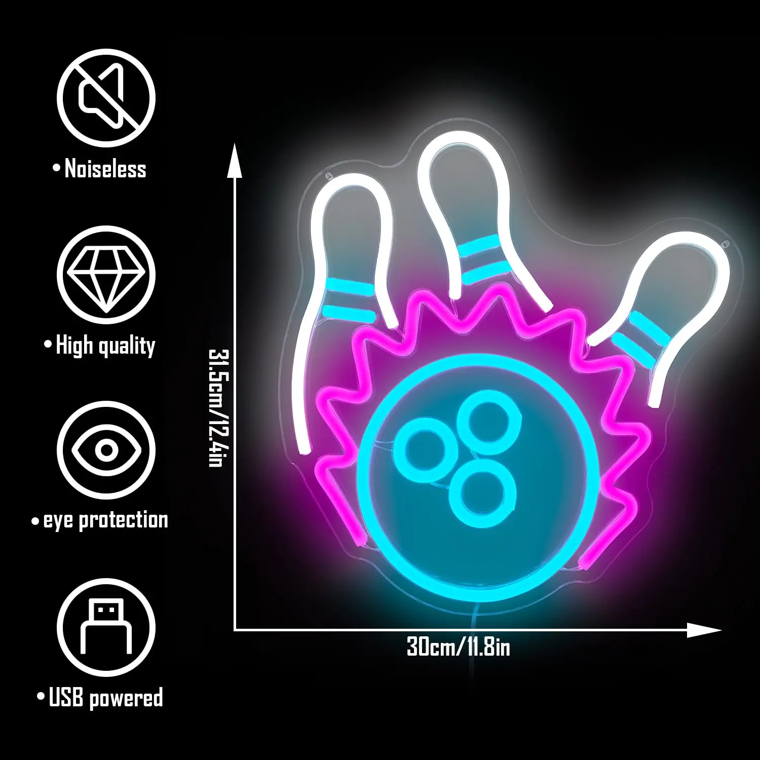 البولينج النيون لتزيين الحائط عكس الضوء كرة الانحناء ضوء النيون للرجل الكهف لعبة غرفة نوم غرفة اللعب نادي رياضي هدية #4